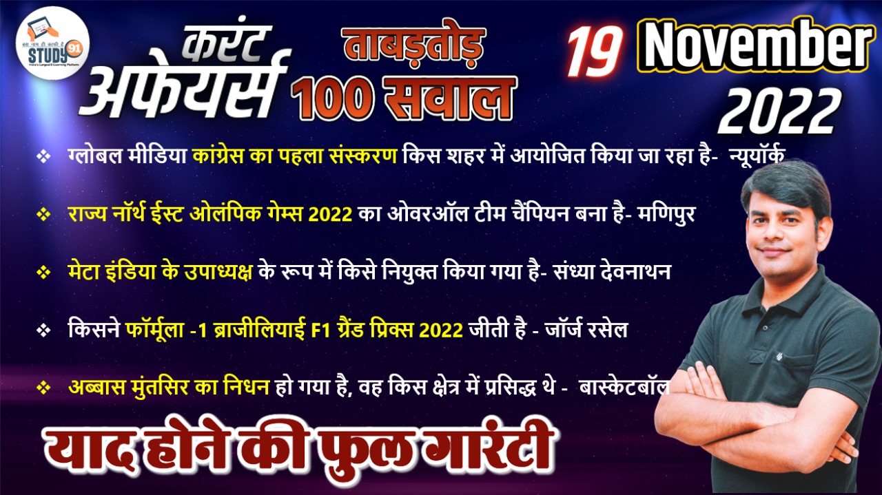 19 November 2022 Current Affairs Quiz in Hindi
