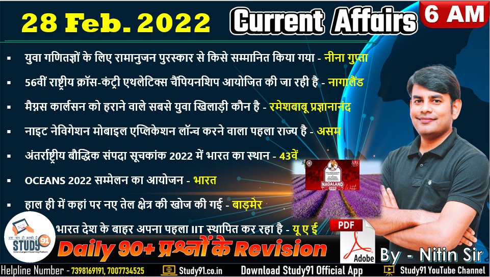 Current Affairs Quiz In Hindi 28 February 2022