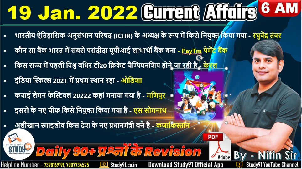 Current Affairs Quiz in Hindi 19 January 2022